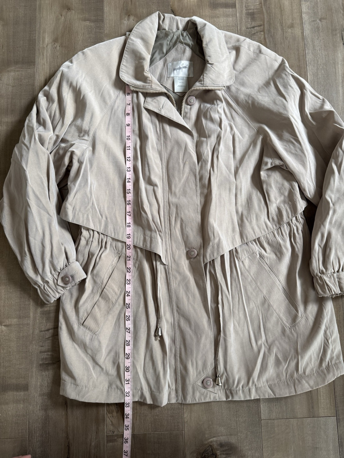 Vintage Jacqueline Ferrar Jacket Medium Tan Trench Coat Zipper Button