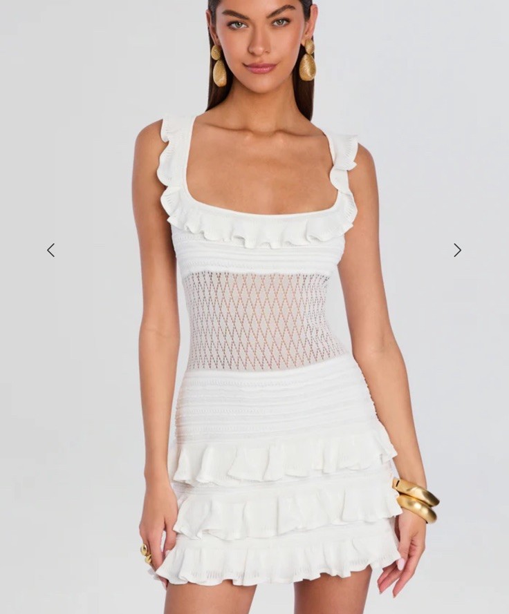 NWT Retrofete Costera Knit Dress Size Medium White Ruffle Mini Bridal Wedding