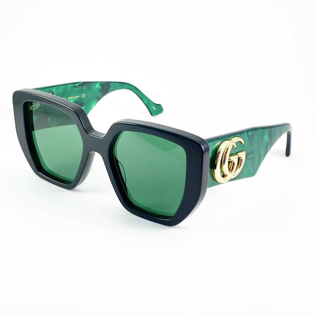New Gucci GG0956S Oversized Geometric Women’s Sunglasses Black/Green Lense