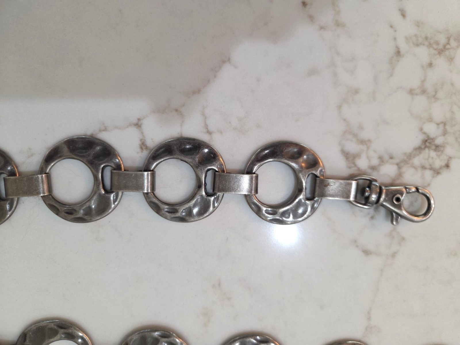 Silver-Tone Hammered Circle Chain Link Belt L Adjustable Lobster Clasp Closure