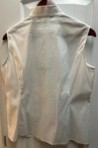 Ming Wang Mandarin Collar Sleeveless Zipper Front Cotton Blend Blouse White M