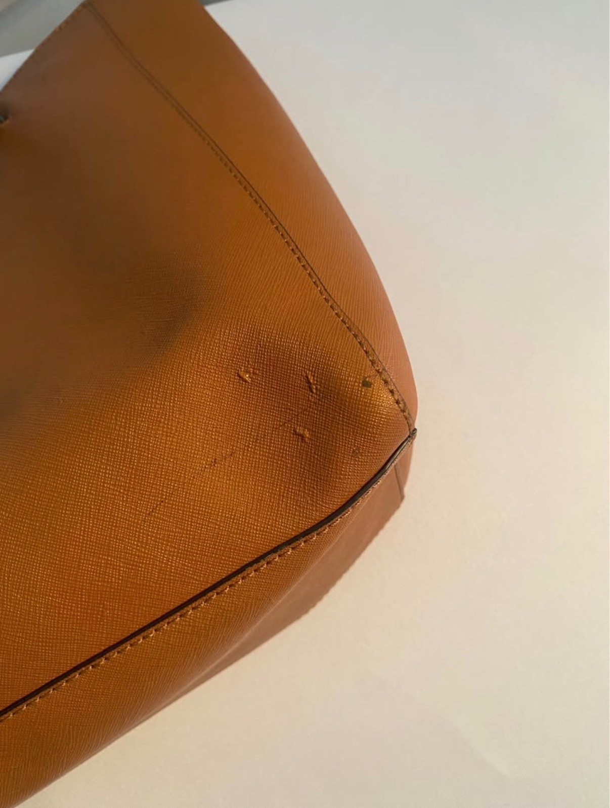 Tory Burch Brown Saffiano Leather. Large buckle tote