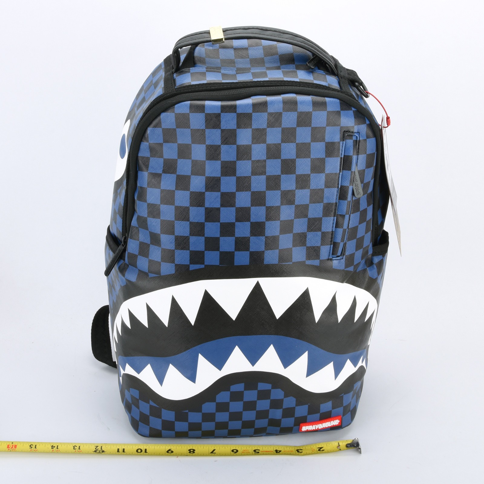 Sprayground Midnight Magic Shark Leather Bag Backpack Unisex Blue Black Plaid
