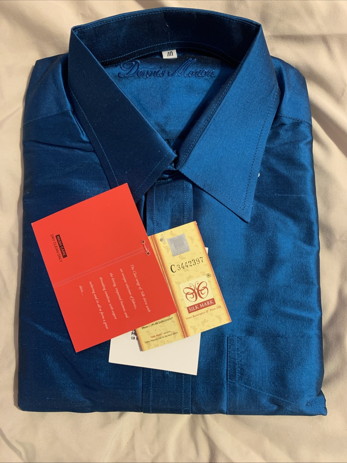 Men’s 100% Silk Dress Shirt Size 40cm (15.75 Inches) Long Sleeve