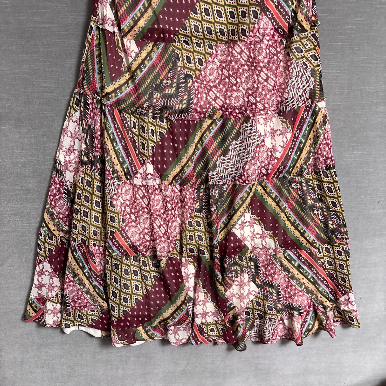 Vintage Jones Studio Dress 18W Red Green Patchwork Tiered Midi Drop Waist y2k