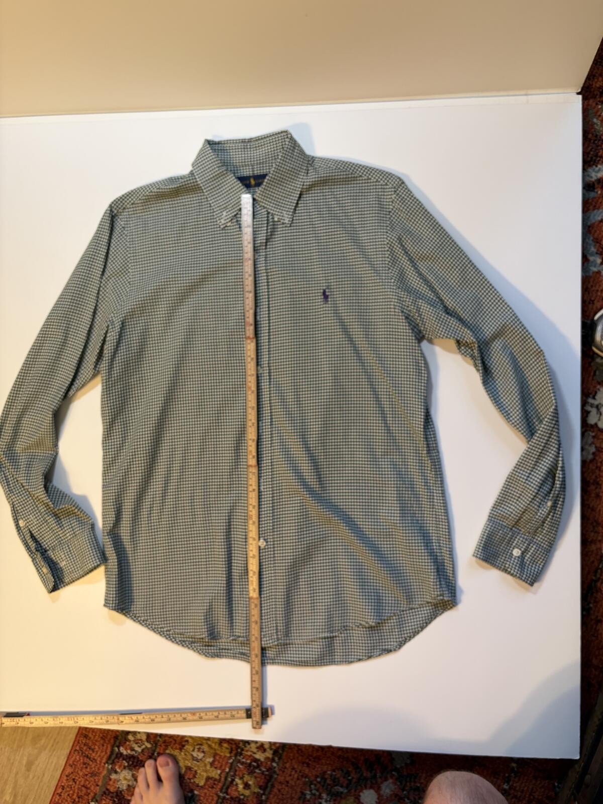 Ralph Lauren Green and White Gingham Long Sleeve Button-Down Shirt