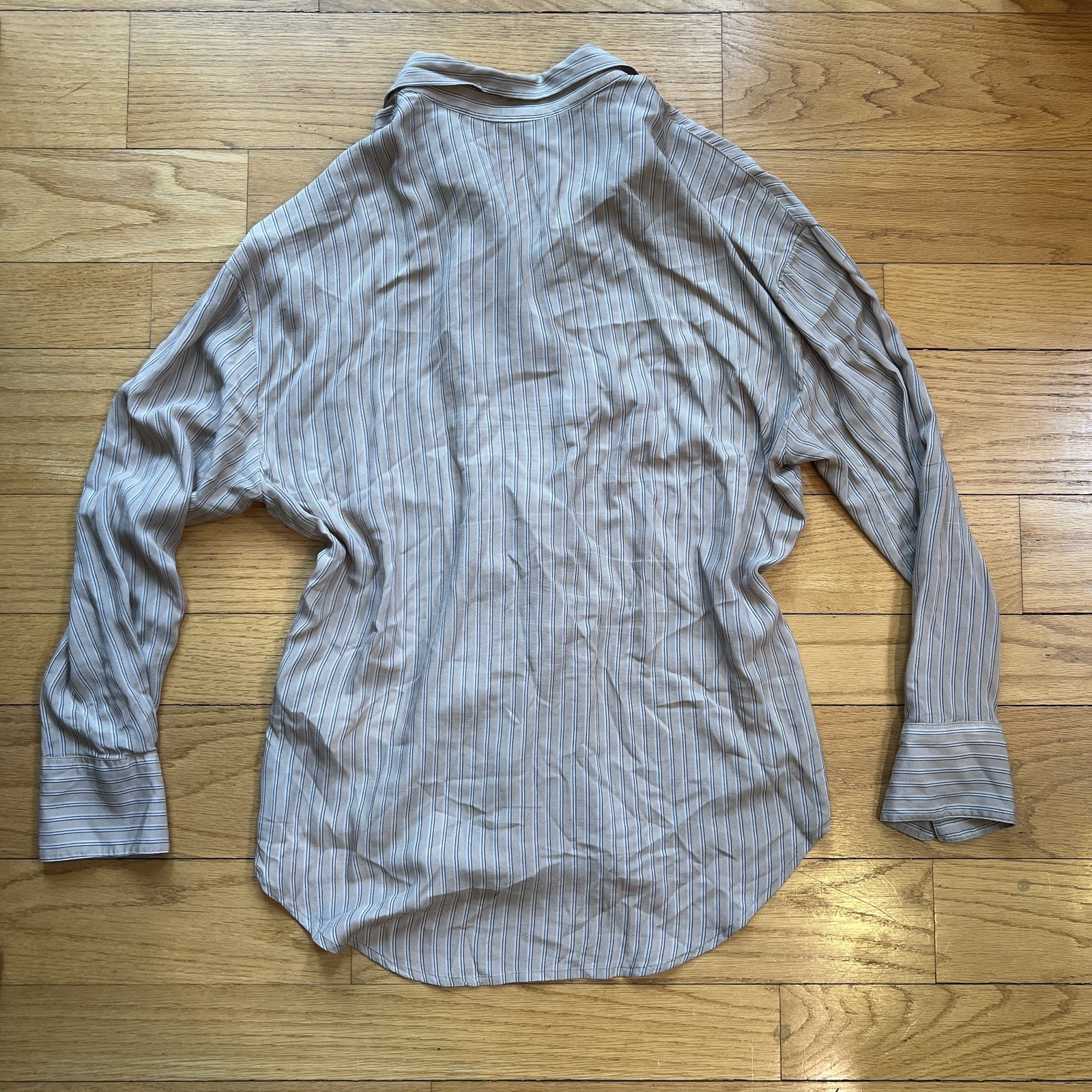 Express Striped Lace-Up Button Collared Long Sleeve Blouse size M