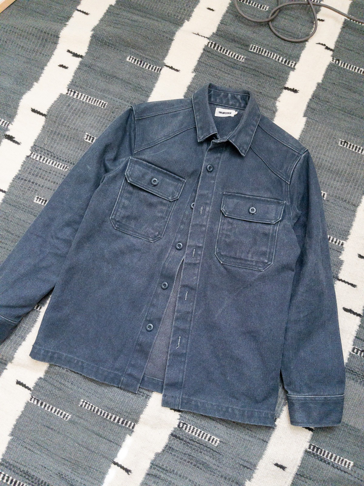 taylor stitch the shop shirt navy chipped canvas medium 40