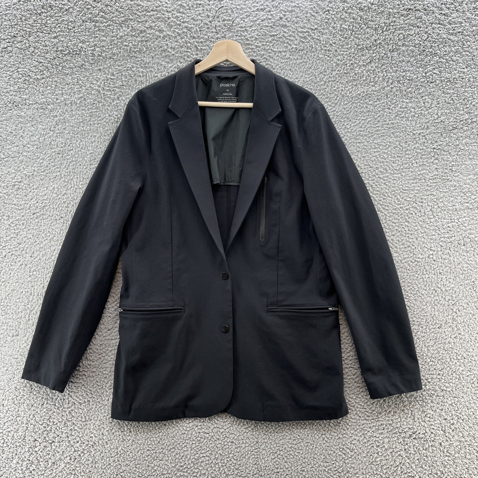 Paskho Sport Coat Mens Medium Black Slim Fit Technical Travel Blazer