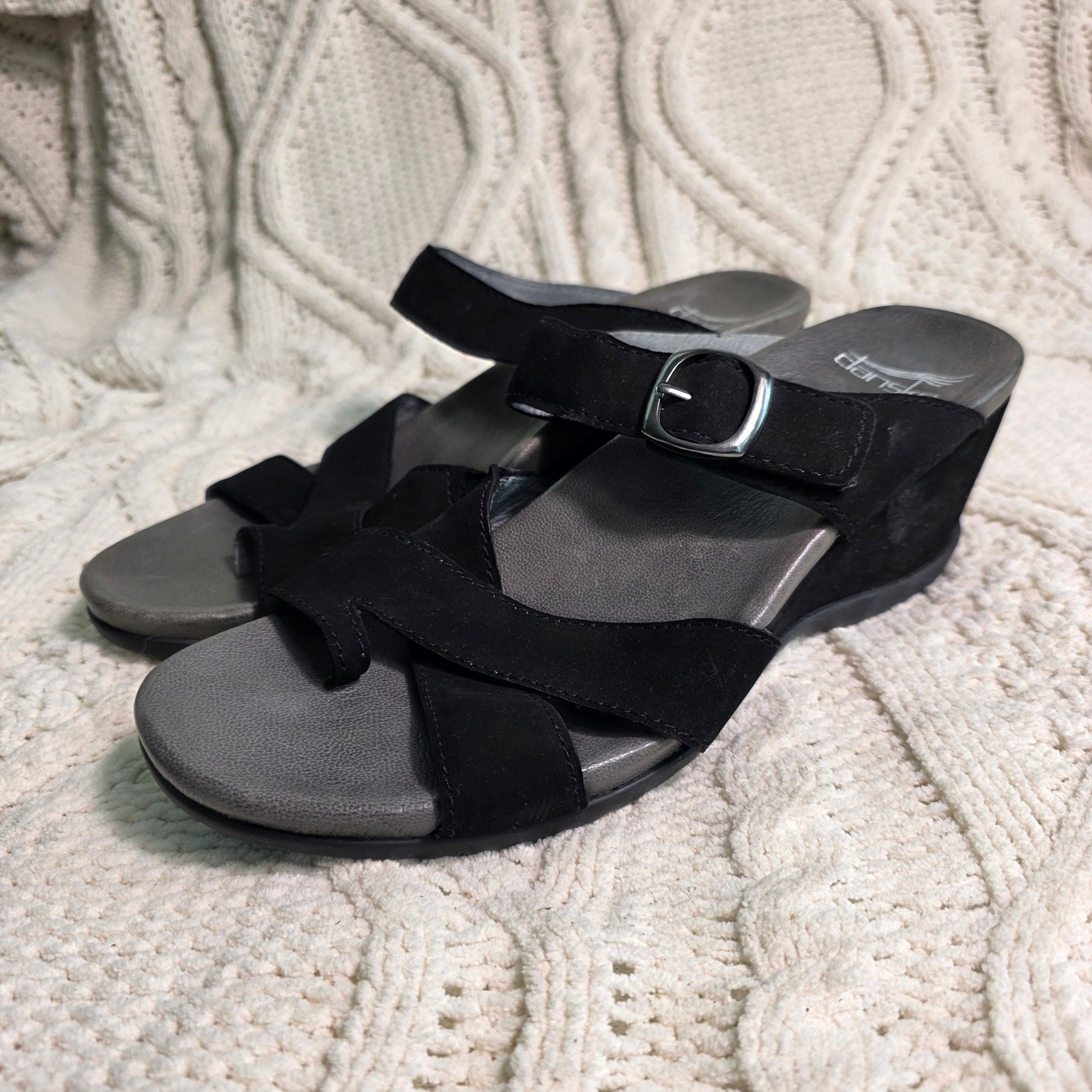 Dansko Aubree Open Back Wedge Sandals Black Suede Women 39 8.5-9 Excellent
