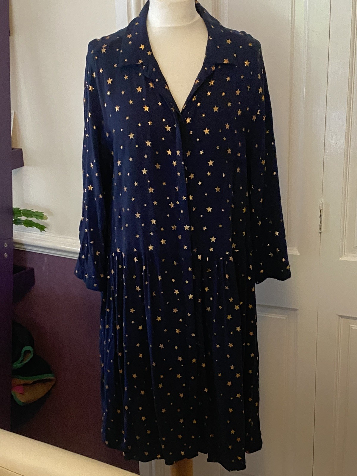 HUSH Smock Shirt Dress EMANUELLE dress Navy Copper Stars Size 16