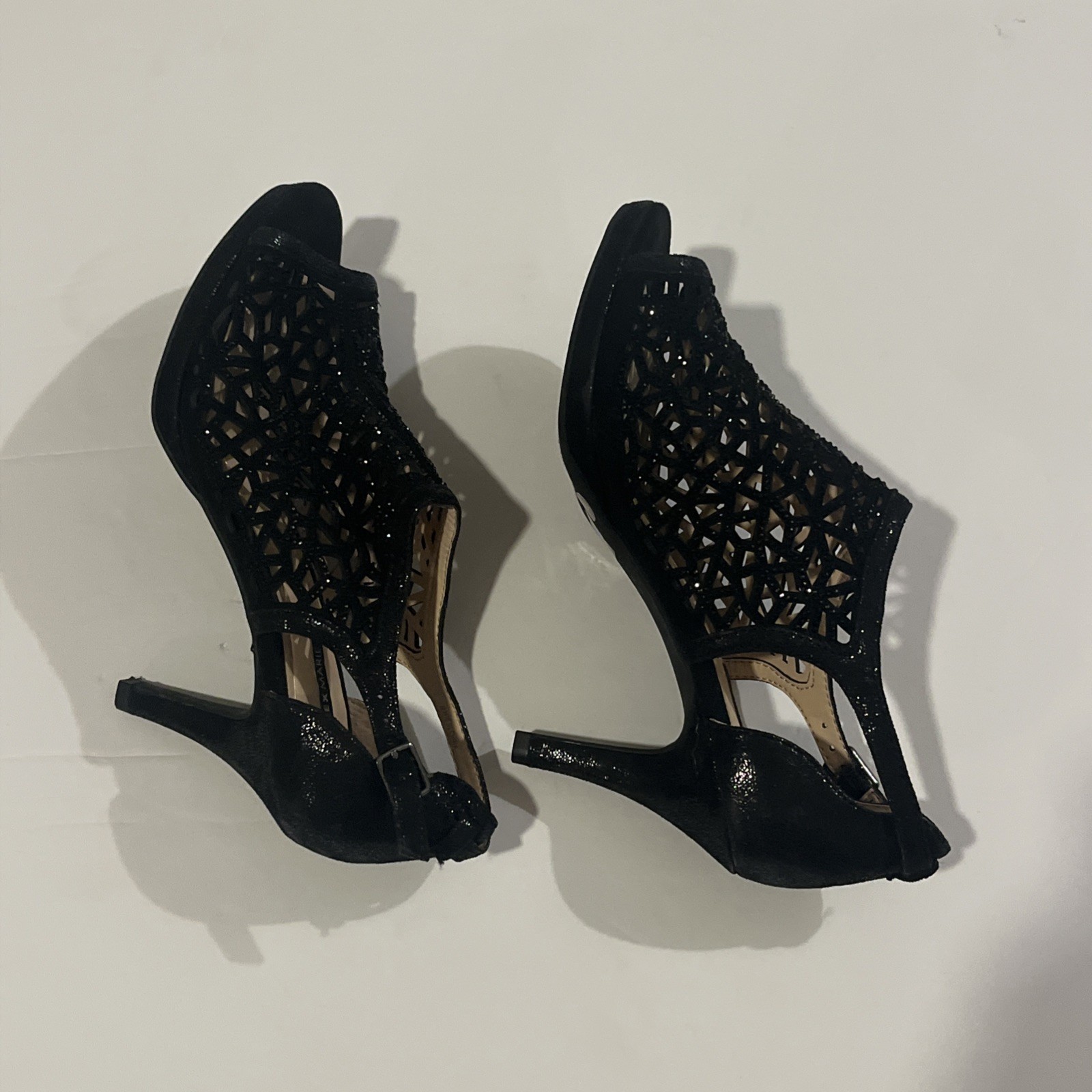 Alex Marie Black Sparkly Rhinestone Heels SIZE 7M Peep toe