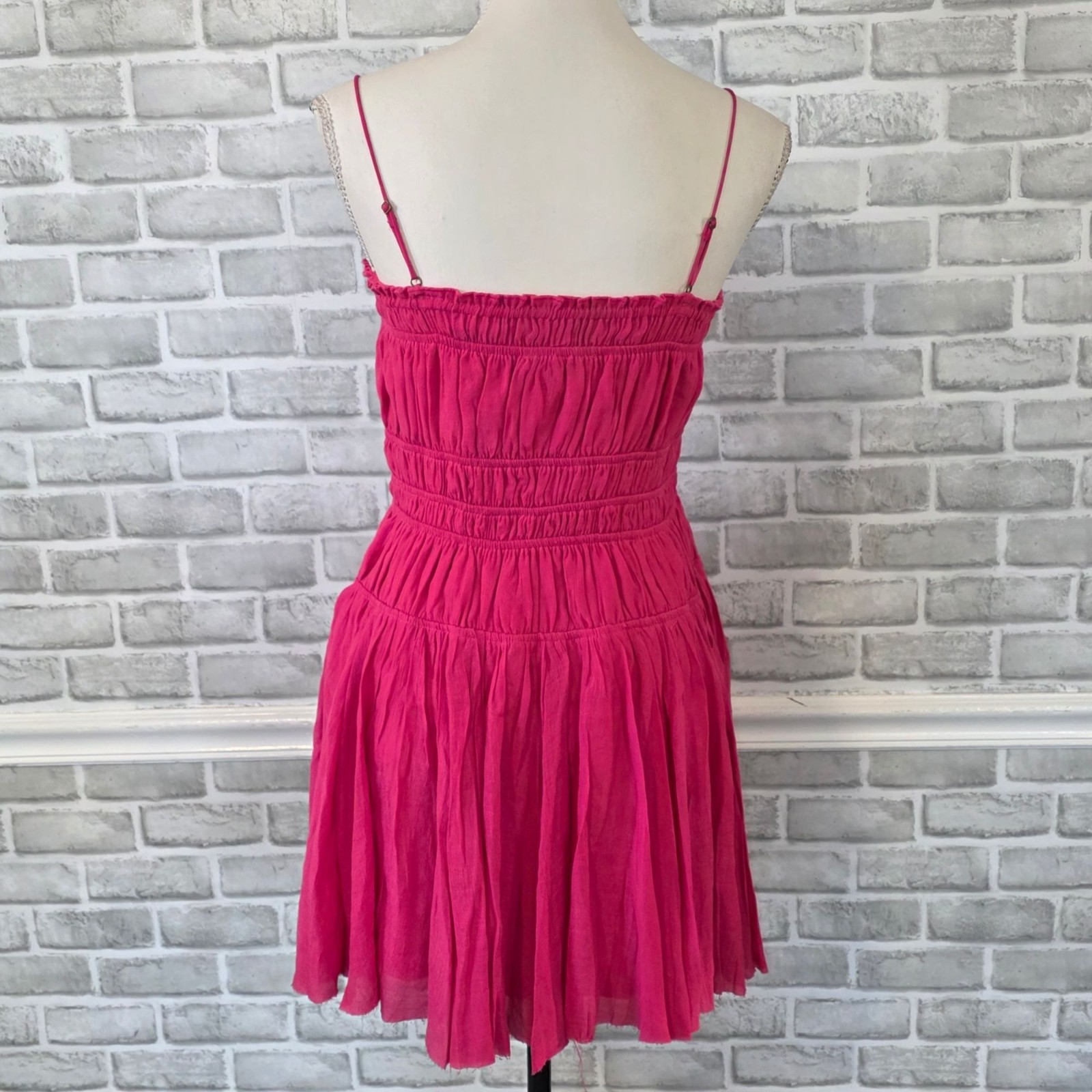 Peach Love Smocked Magenta Muslin Mini Dress Summer Vacay Sundress Size S
