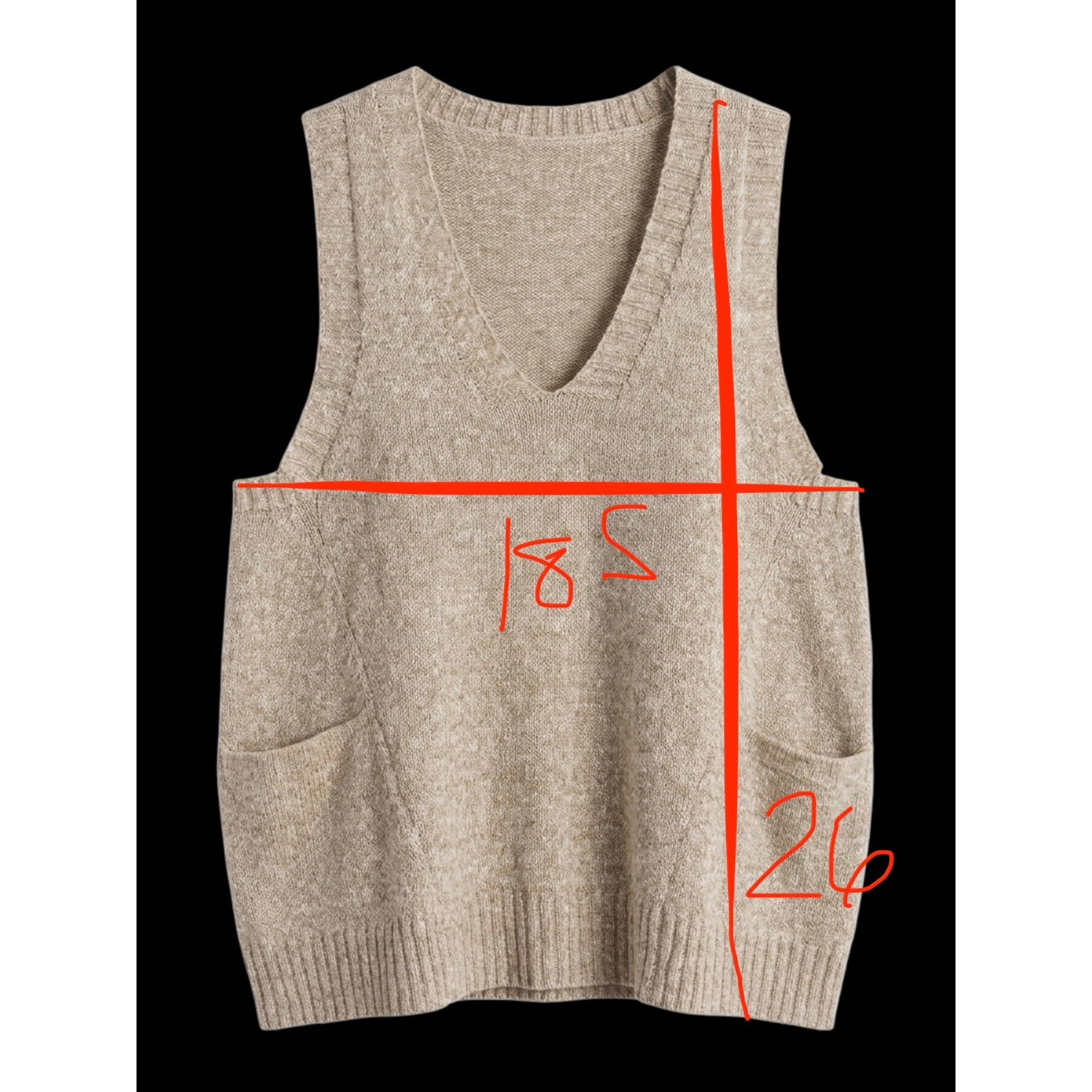 Tan Heathered Knit Sweater Vest with Pockets – V-Neck Boho