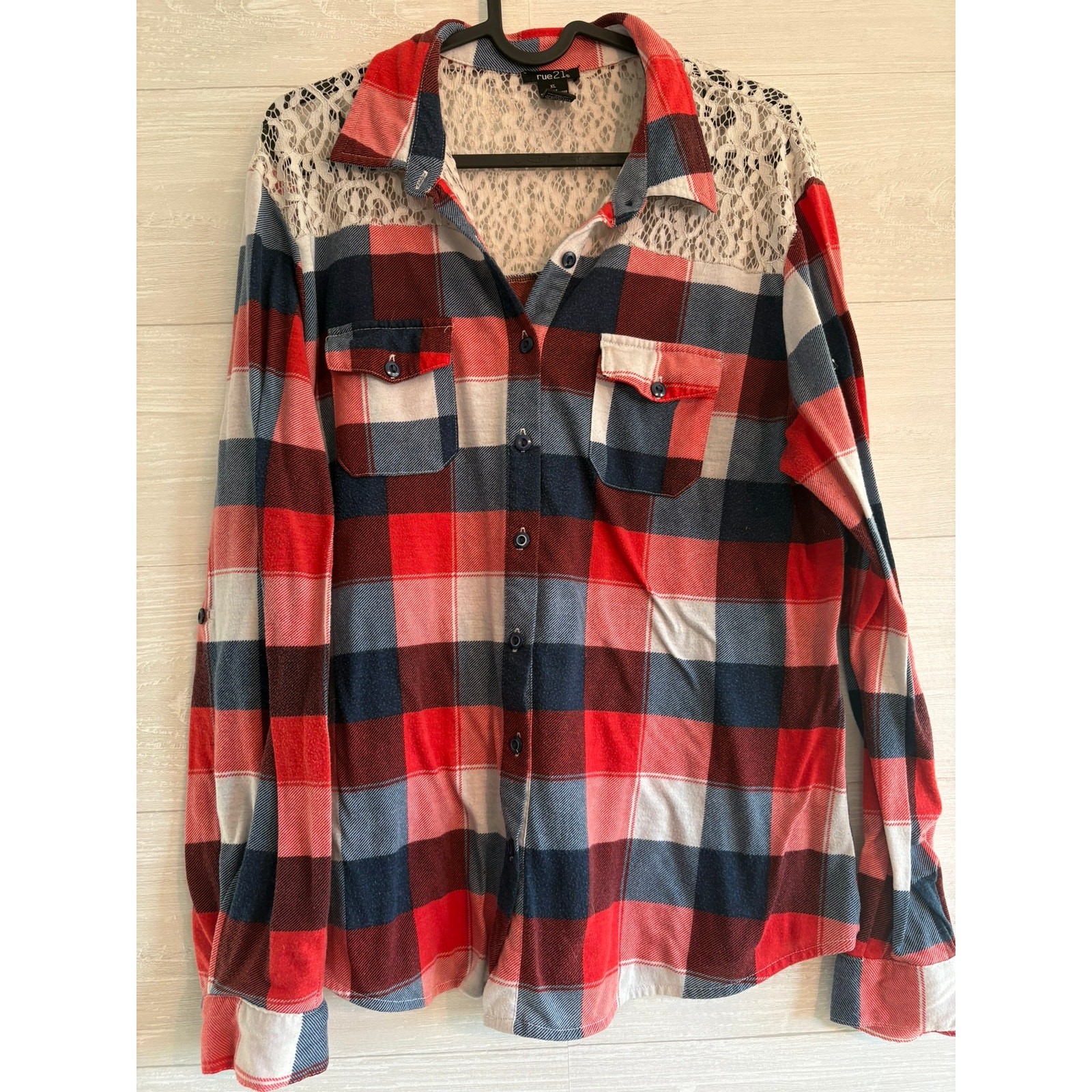 Lace flannel button up