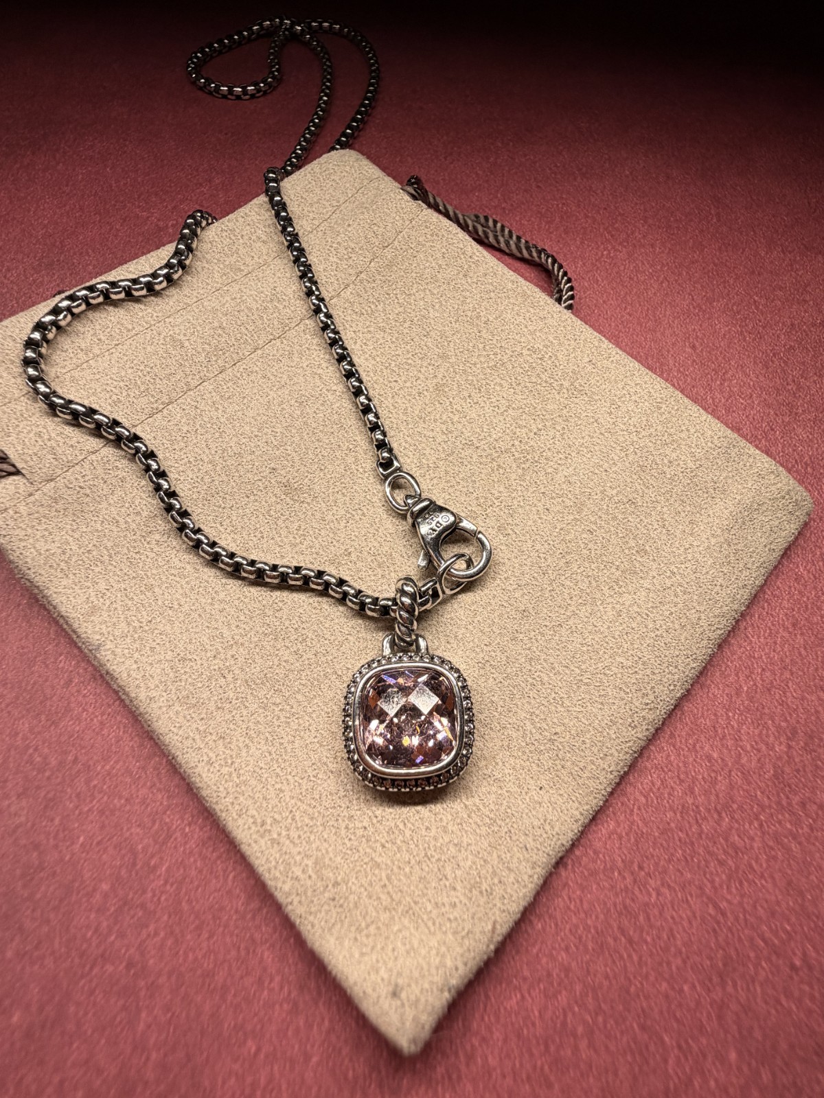 david yurman sterling silver 925 pink 14mm tourmaline necklace 18″