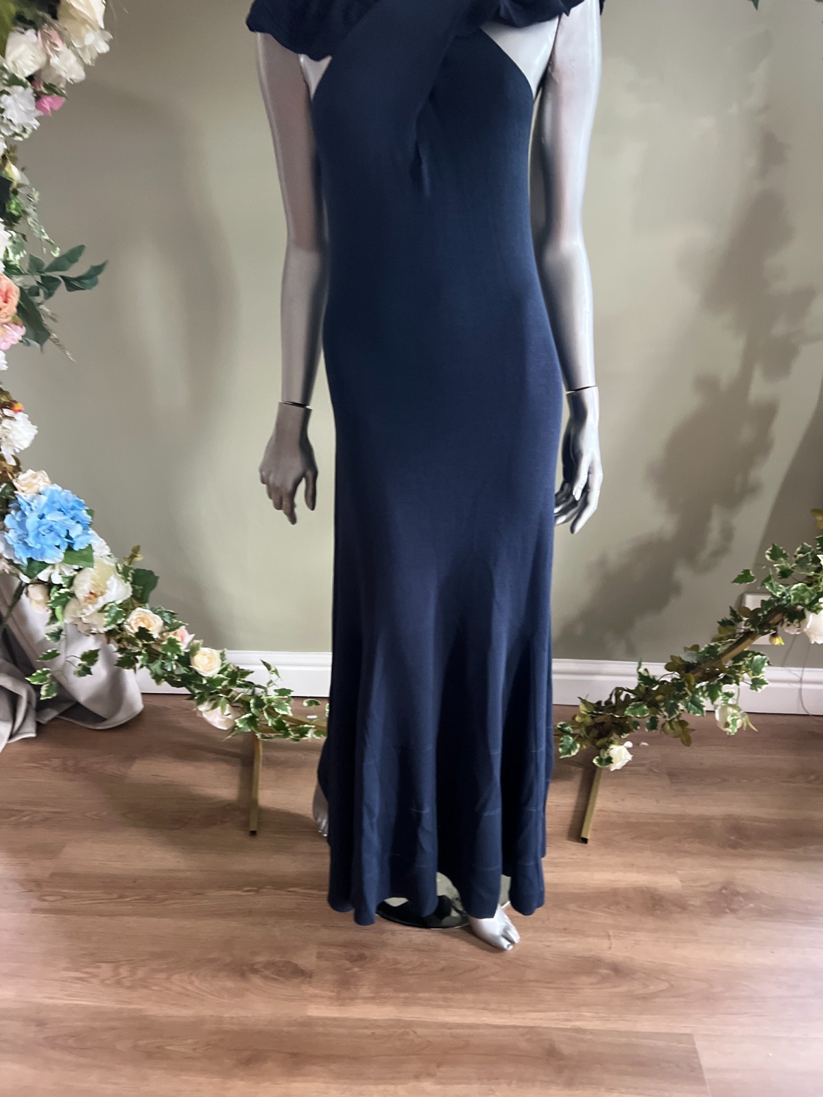 TED BAKER Maxi Dress Womens TB 2 UK 10 Navy Knitted Cross Over Crochet Trim NEW