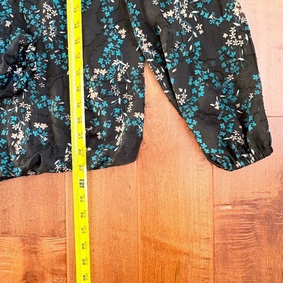Tamara H. Floral Blouse Ruffle Neck Long Sleeve, Women L Black Teal