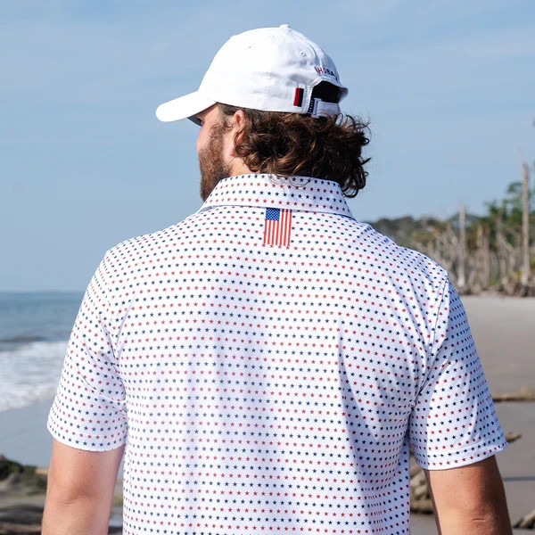 NEW!!!🔥Rhoback The States Men’s Performance XL Polo White USA Flag Stretch Golf