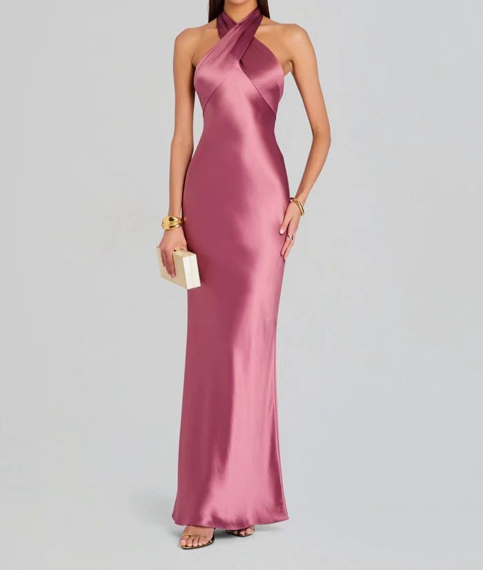 Retrofete Women’s Pink Wrenley Halter Gown Dress Size Large