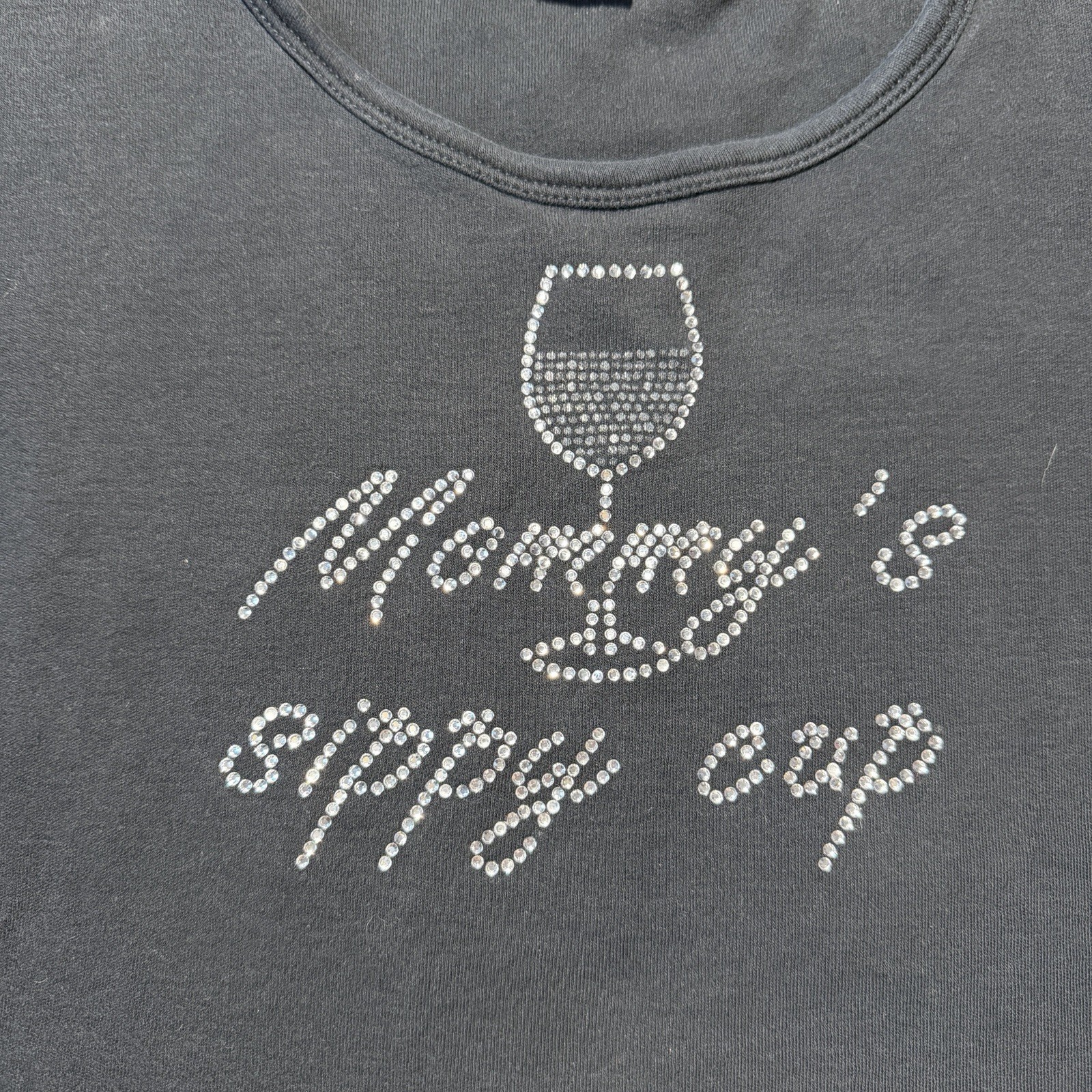 Y2K Rhinestone Tee MOMMY’S SIPPY CUP Wine Glass T-Shirt Bedazzled Medium