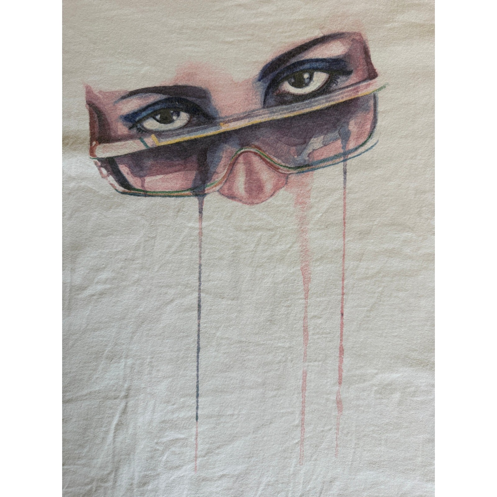Mighty Healthy Graphic Tee Mens Large White Excellent Watercolor Eyes Streetwear