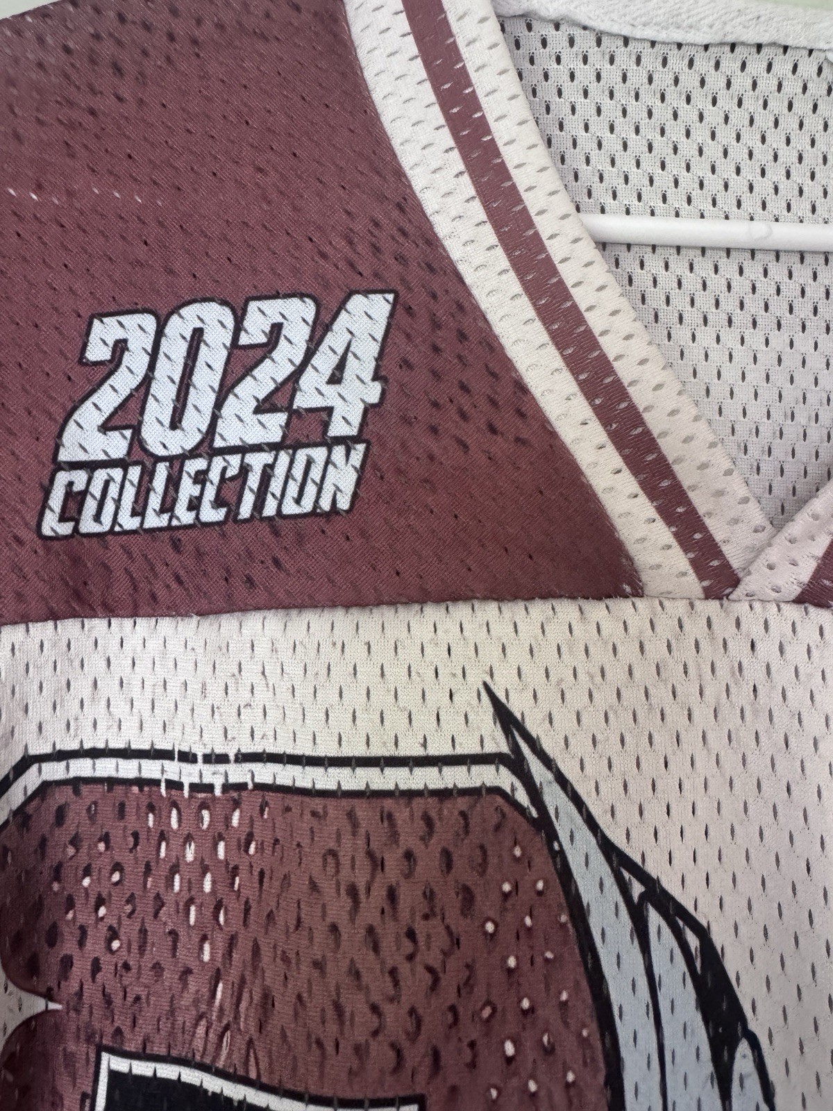 Men’s Mesh V-Neck Jersey T-Shirt White/Burgundy Pegasus Graphic Sz M 22