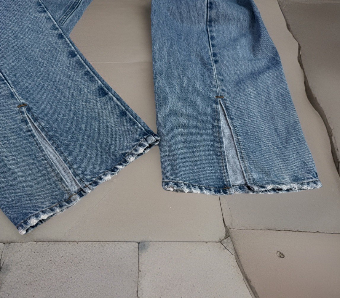 GOOD AMERICAN JEANS 6/28 30×32” Good Ease Indigo Mid Rise Split Hem Wide Leg 90s