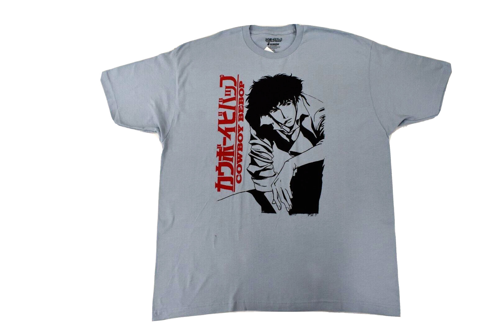 Sunrise Mens Cowboy Bebop Spike Spiegel Anime Cartoon Sky Blue Shirt NWT 2XL