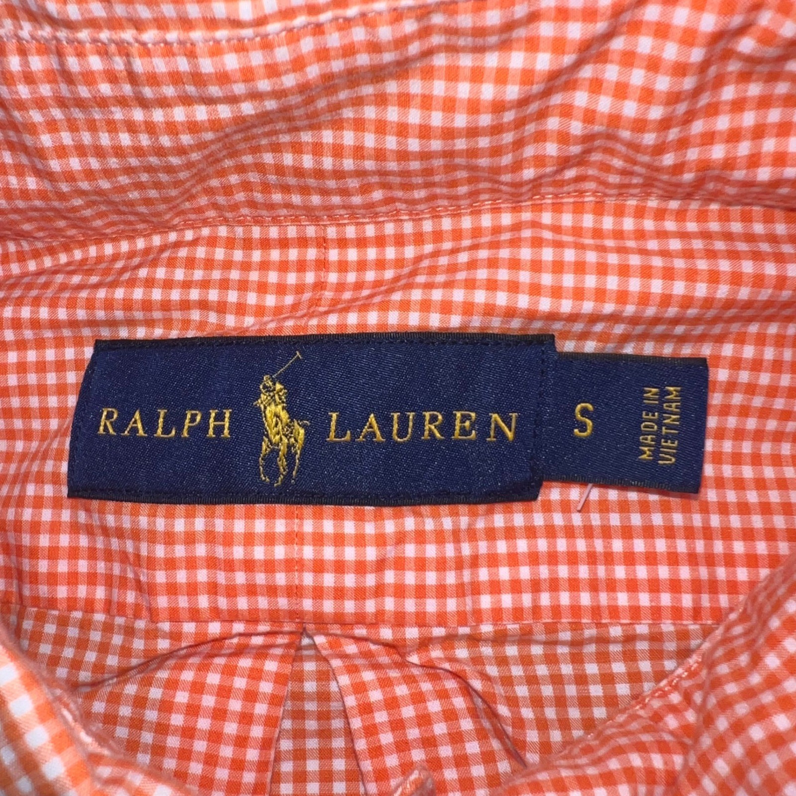 Ralph Lauren Mens Gingham Button Down Shirt Orange White Cotton Small RN41381