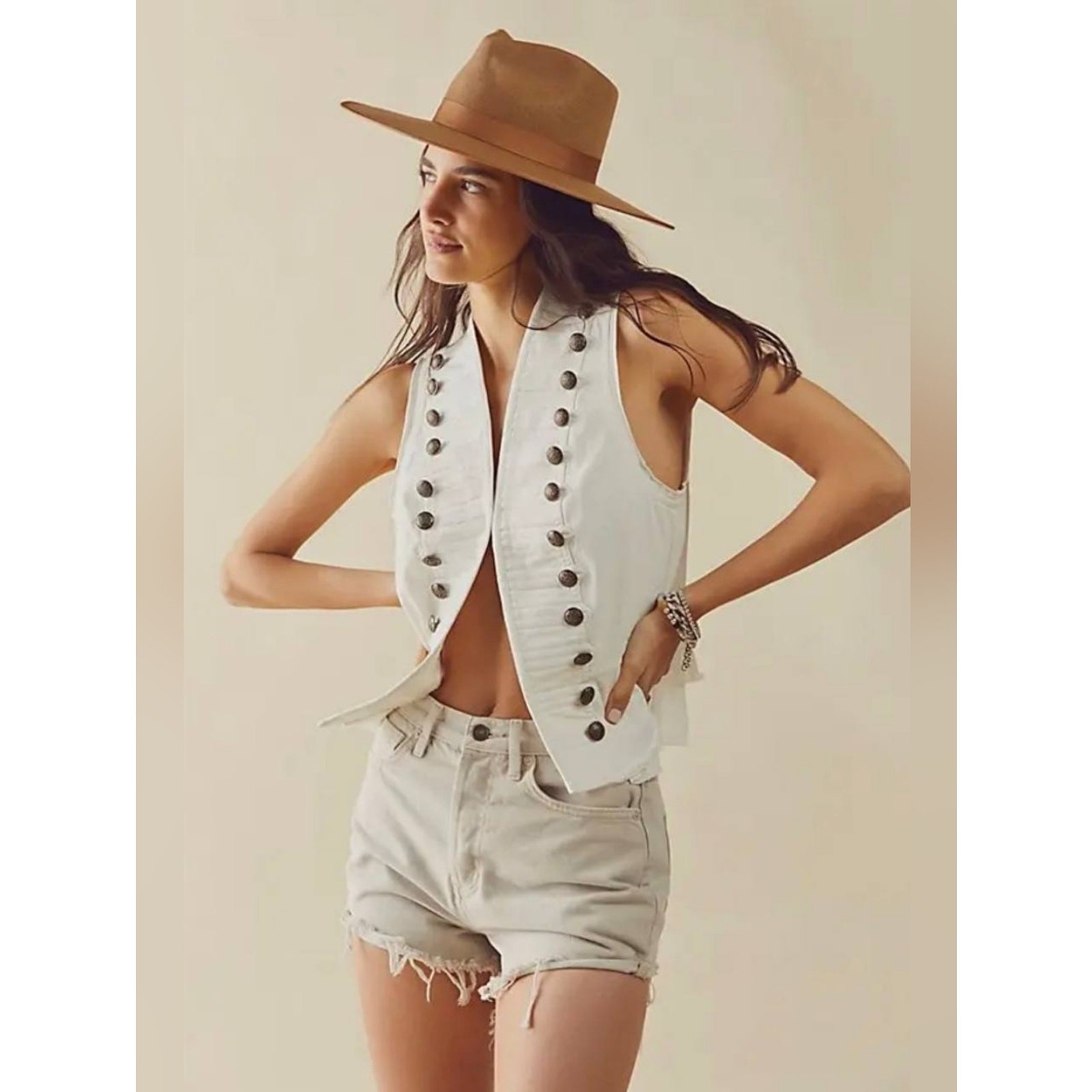 Free People Starstruck Button-Front Sleeveless Vest
