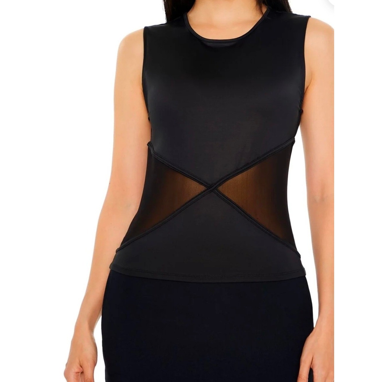 Forever 21 Black Sleeveless Crop Top with Sheer X-Waist Panels size Medium NWT