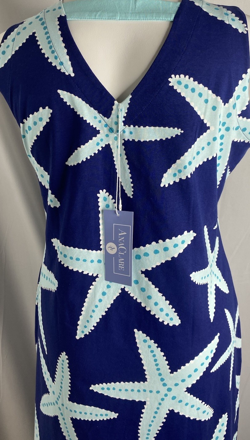 Ana Clare Emilee Dress Sz XL Starfish Print Maxi NEW