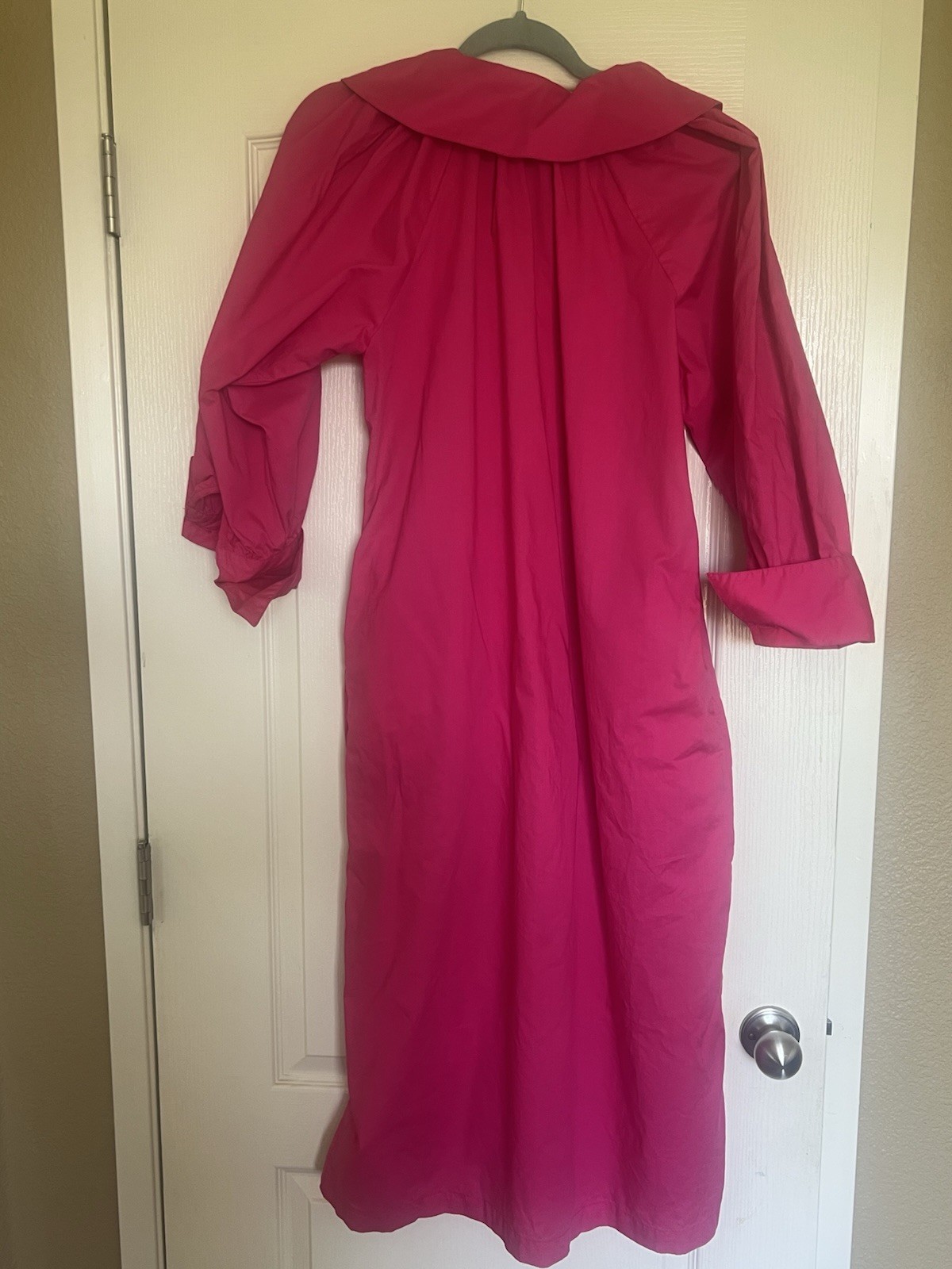 Batsheva Hot Pink Long Sleeves Button Down Shirt Dress Size S With Pockets
