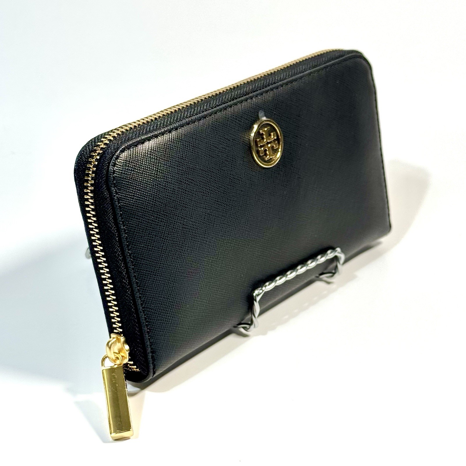Tory Burch Robinson Small Logo Zip Continental Wallet Black NWT