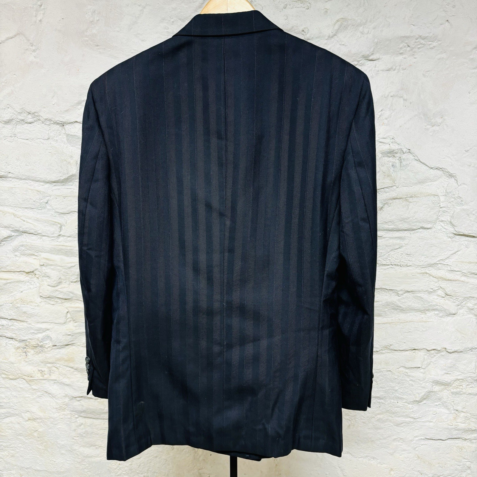 Burberry’s Striped Navy Double Breasted Wool 2-Piece Suit 34×30 Cuffed Pant Vtg