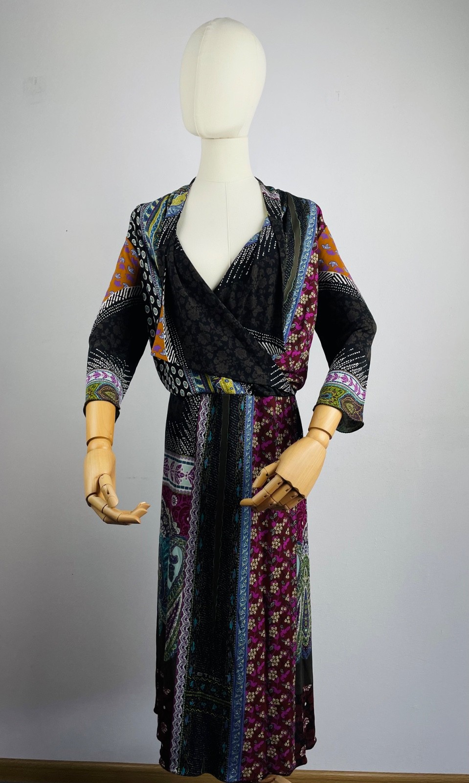 ETRO Women’s 100% Viscose Wrap Midi Dress Multicolour Printed IT 46 Italy