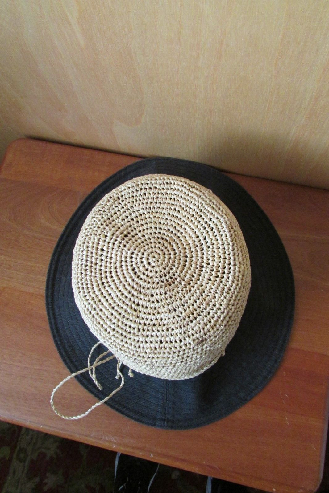 HELEN KAMINISKI Black Cotton Canvas & Raffia Bucket Hat OS Sri Lanka