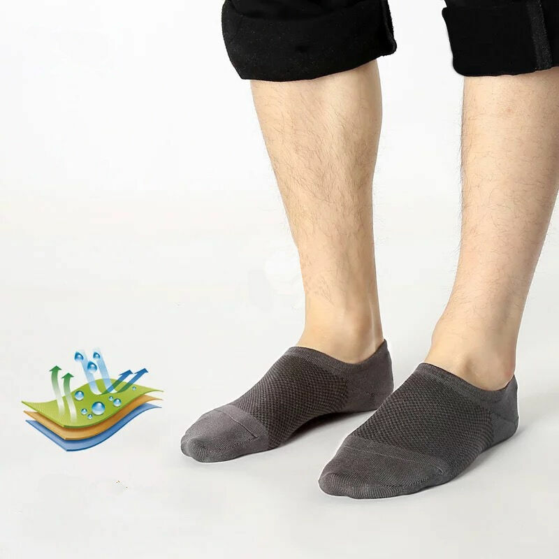 5/10Pairs Men Bamboo No Show Socks Low Cut Sport Casual Sport Solid Nonslip Mesh