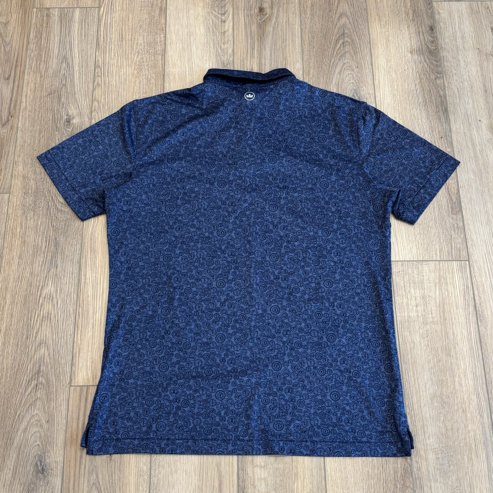 Peter Millar Crown Crafted Men’s Polo Golf Shirt Size Medium Clock Print Pattern