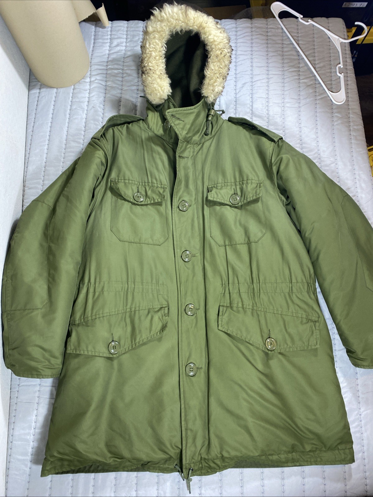 Vtg 80s Canadian Army General Purpose Parka Military Coat Jacket Fur Hood Large