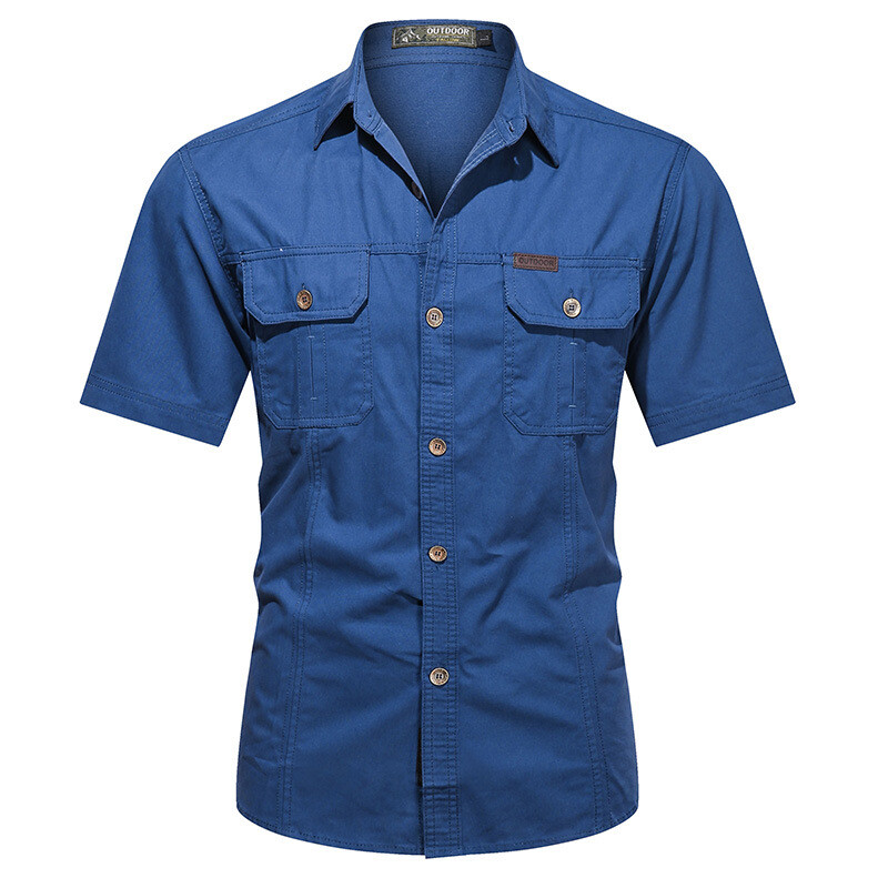 Mens Work Shirts Military Short Sleeves Air Force Army Cotton Casual Shirts Tops