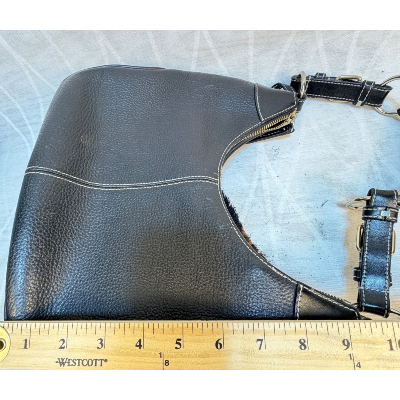 Dooney & Bourke Black All Weather Leather Hobo Shoulder Bag Contrast Stitching
