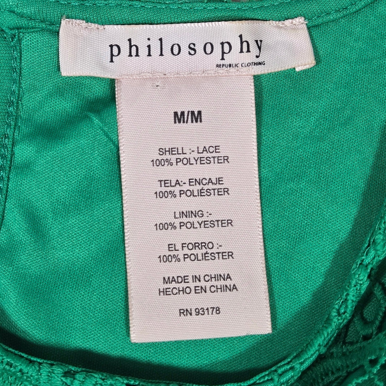 Philosophy Republic Clothing Emerald Green Lace Short Sleeve Top Medium 3615025