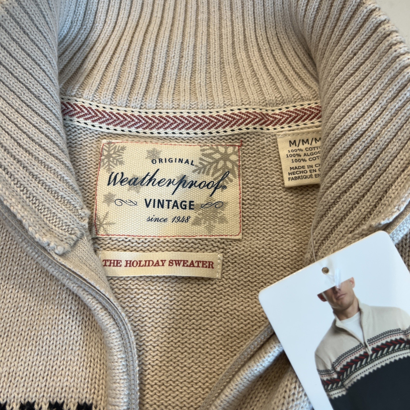 Vtg Original Weatherproof NAVY Nordic Sweater Holiday 100% Cotton Sz M -NEW
