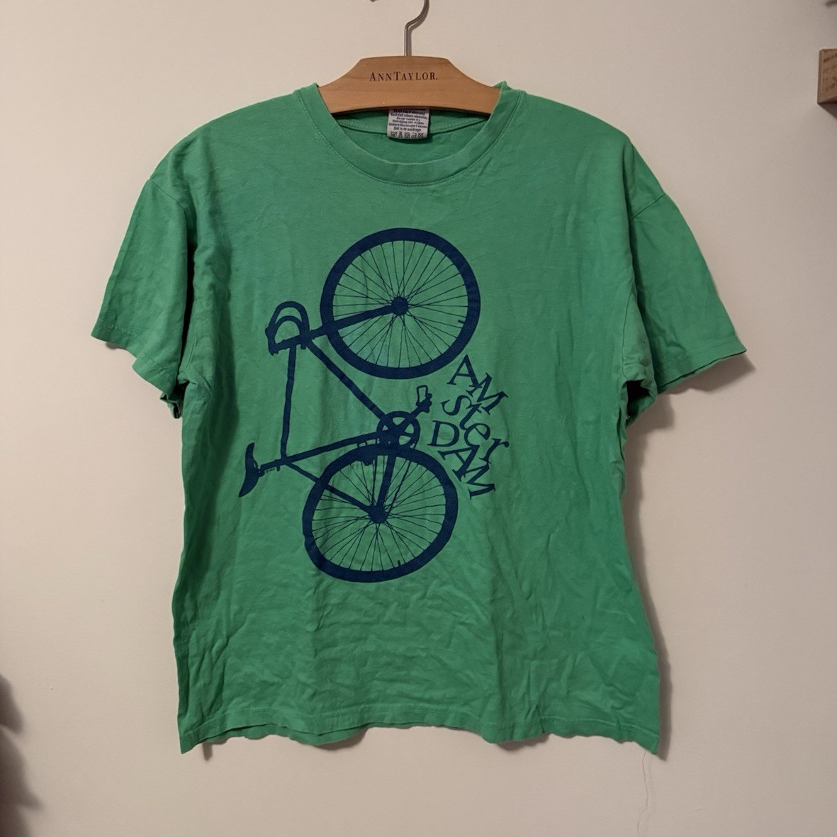 Vintage Amsterdam Fox Men’s L Green Bicycle Graphic Short Sleeve T-Shirt