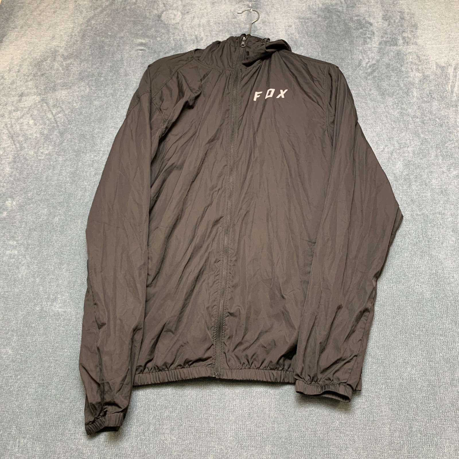 Fox Racing Windbreaker Jacket Men Large Black Lined Graphic Logo Hooded Full Zip