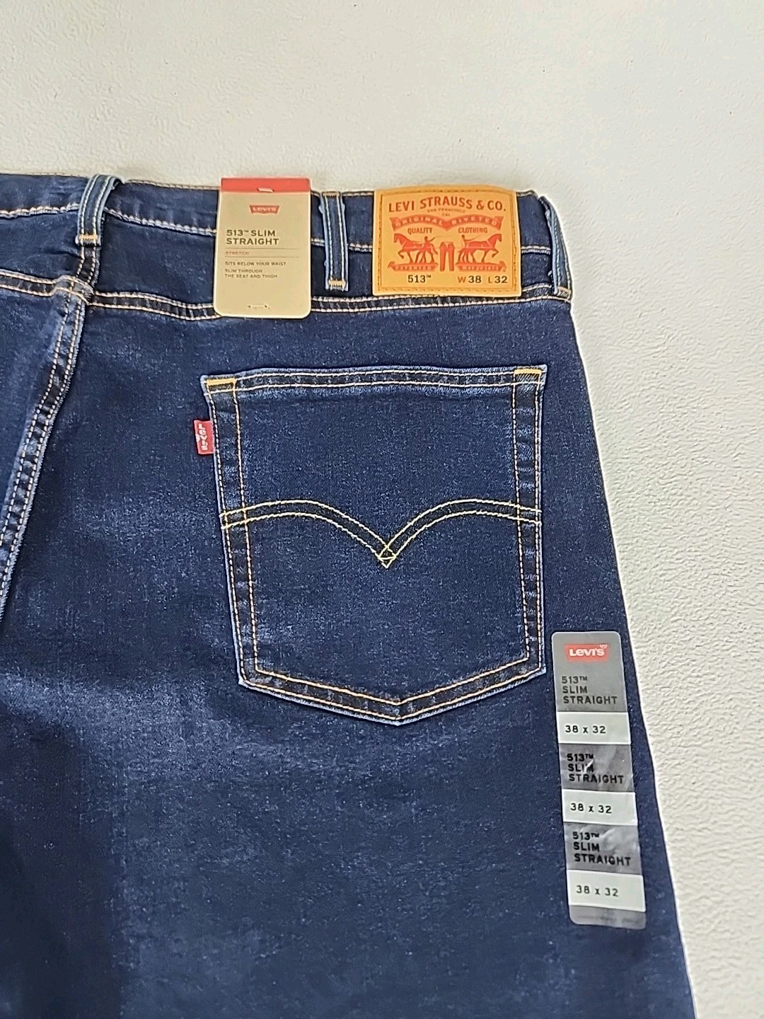 Levi’s 513 Jeans 38X32 Men’s Stretch Slim Fit Zip Fly Straight Denim Dark Blue