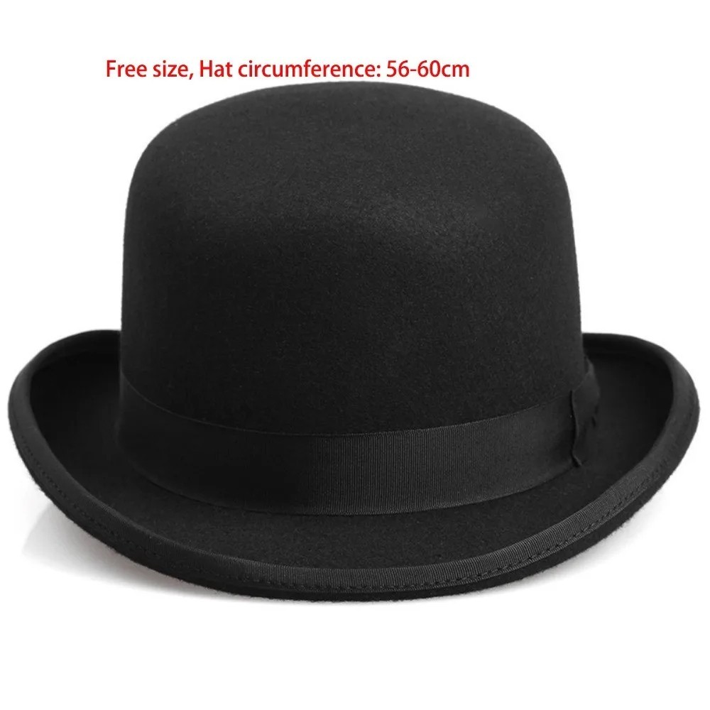Men Retro Elegant Bowler Hat Short Brim with Hat Band for Formal Casual Wedding