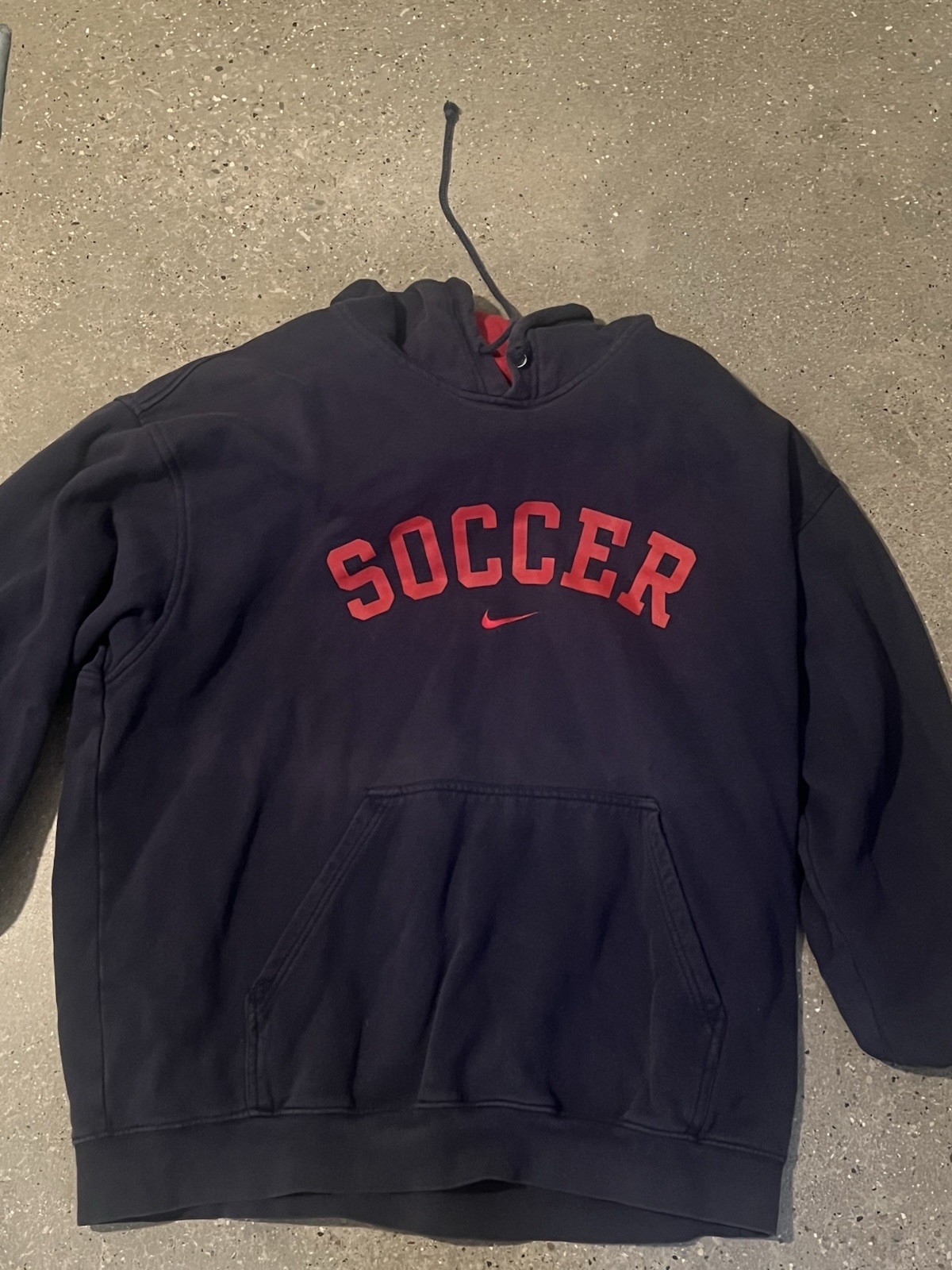 Vintage Y2K Nike Soccer Center Swoosh Hoodie Size (L) Blue & Red Spell-Out